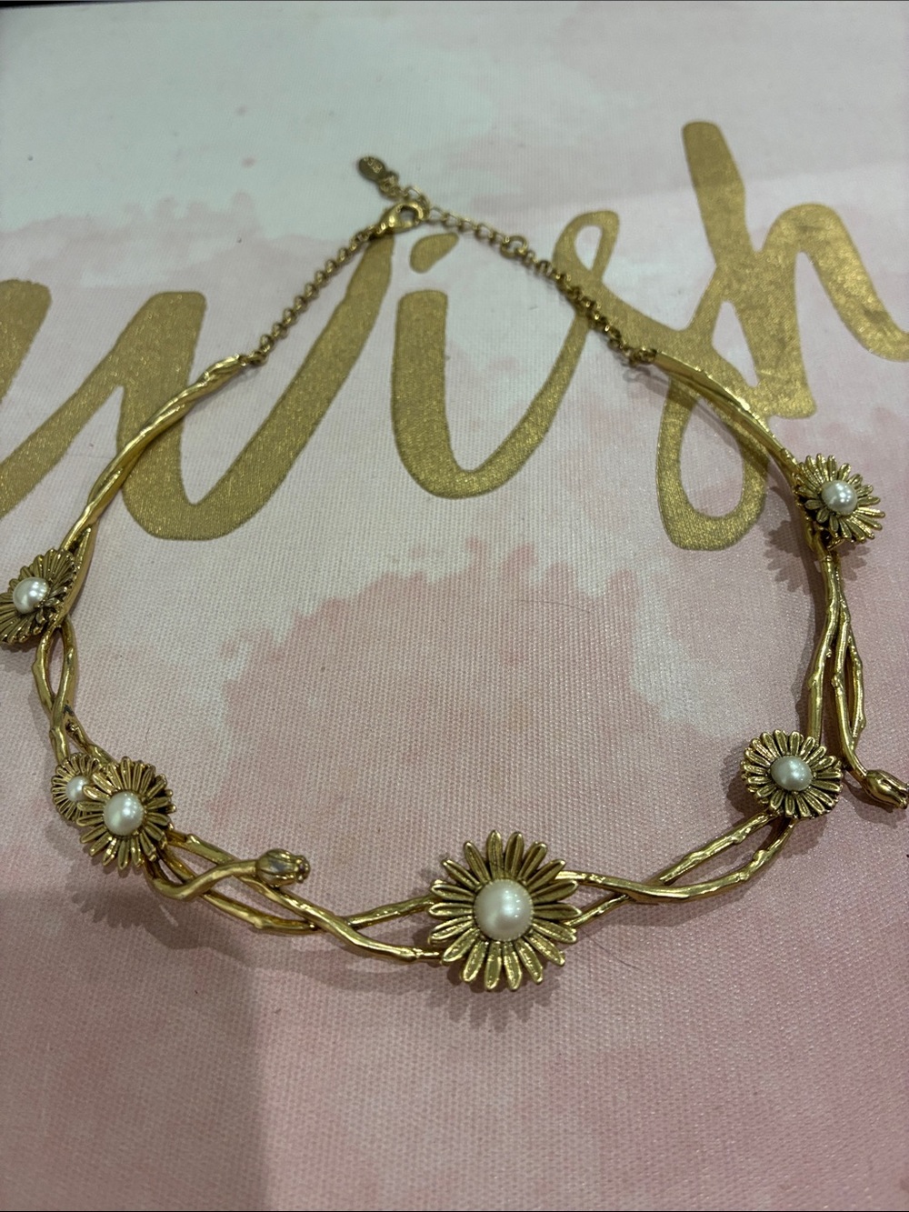 Ann Taylor Factory Gold Daisy Pearl Necklace
